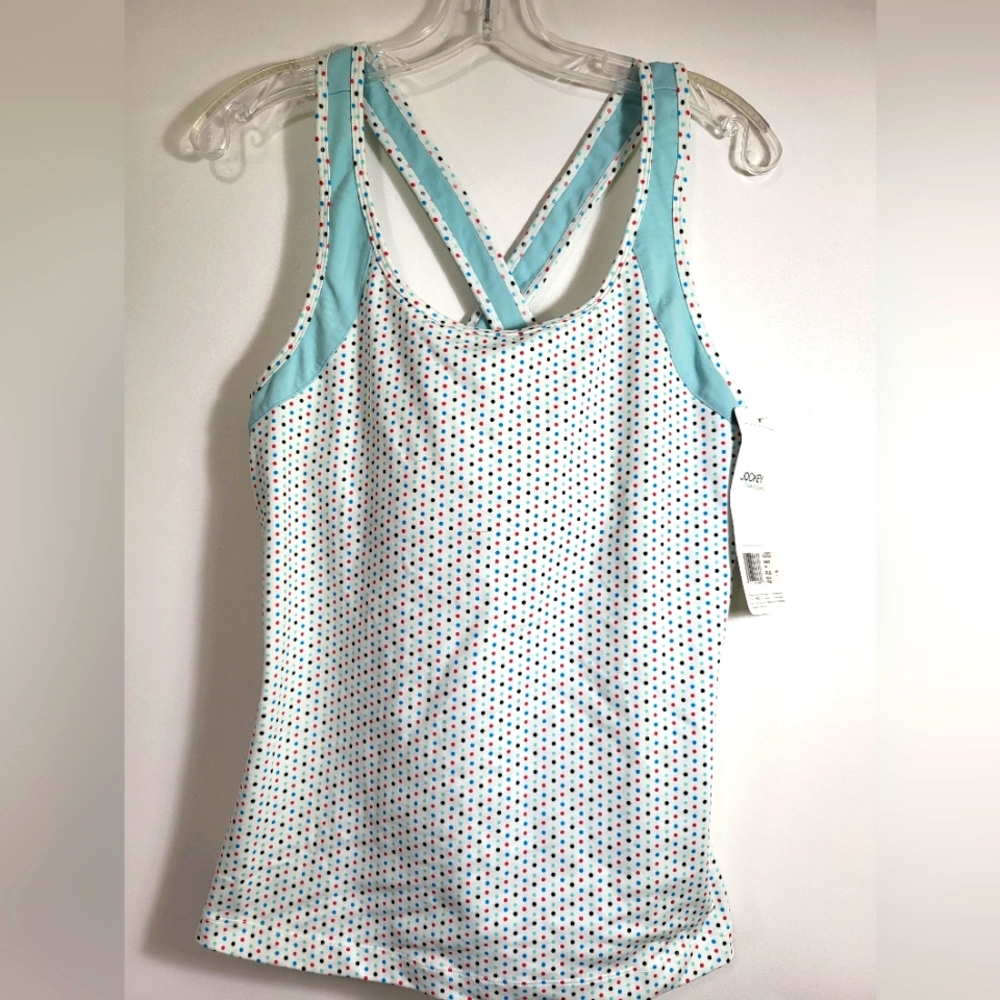 NWT Jockey white w/polka dots athletic tank women's L  #2524